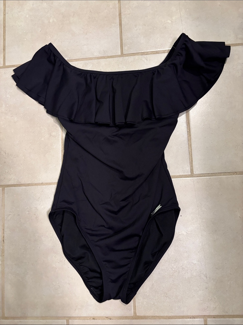 Michael Kors Women’s Sz 4 Black Off-Shoulder Ruffle One-Piece Swimsuit